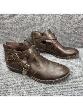 B.O.C Denali Boots Womens 8.5 Brown Vegan Leather Booties Ankle Strappy Born BOC